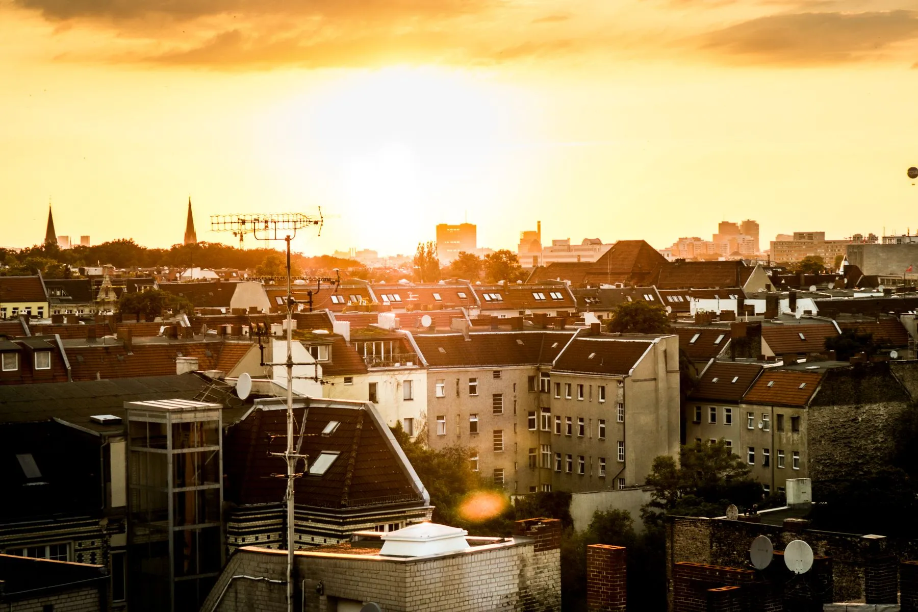 Berlin Altbau rooftops at dusk